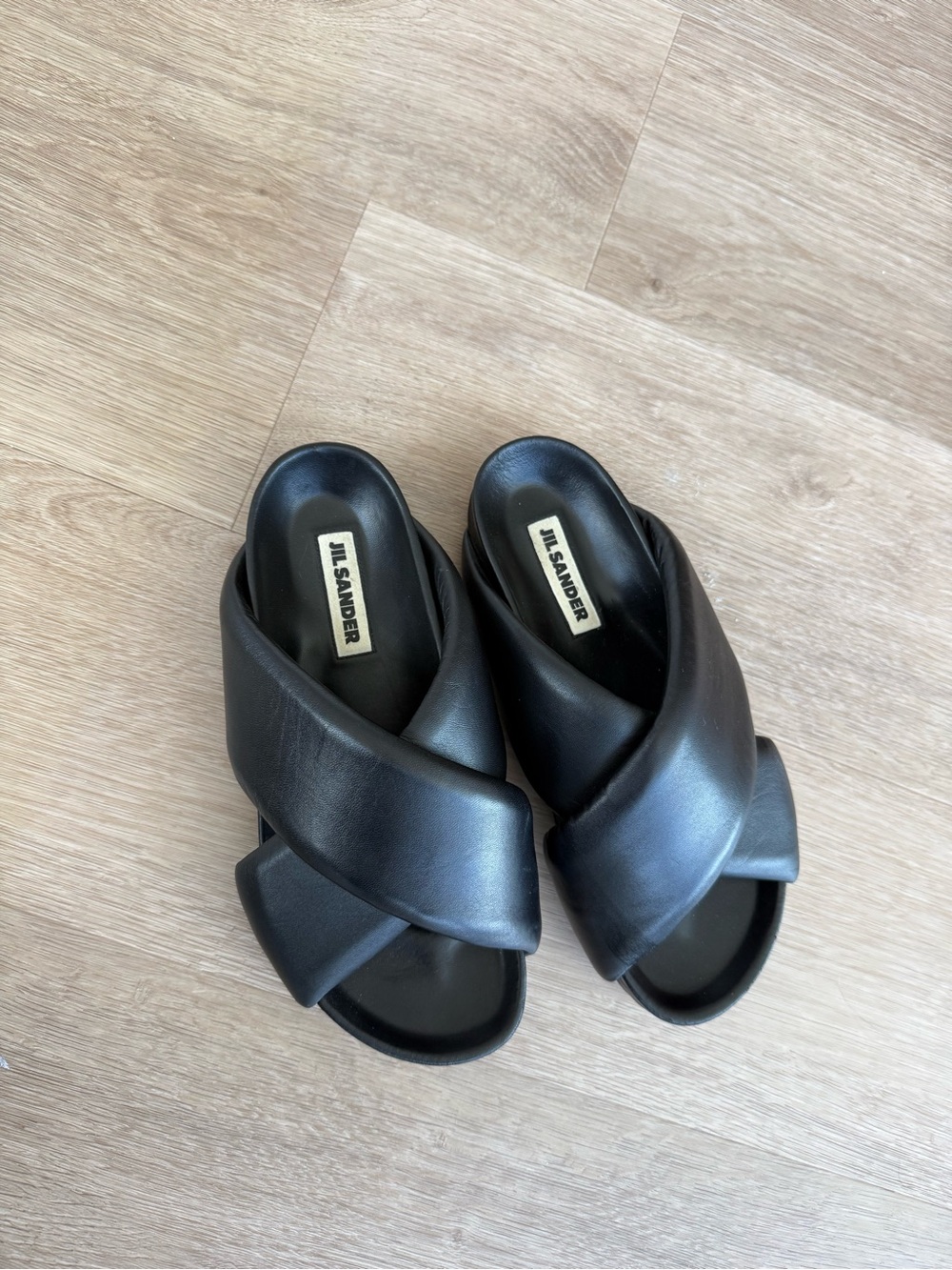 Jil Sander Black Leather Crisscross Slide Sandals